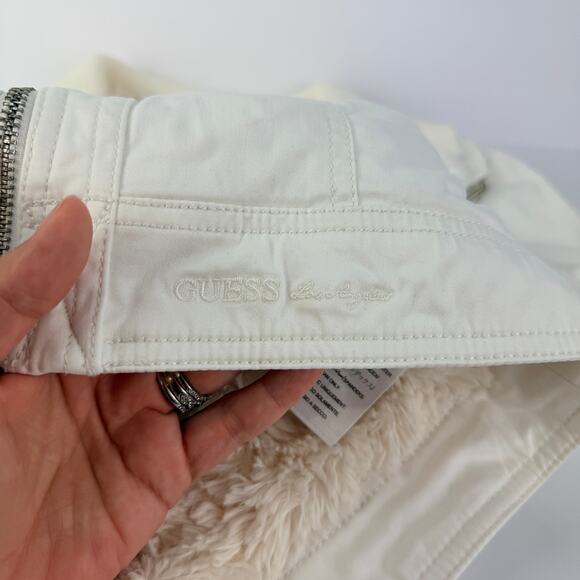 Y2K Guess White Fur Cropped Utility Moto High Neck Convertible Full Zip Jacket S - Picture 12 of 16
